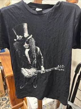 Pacifica Black Graphic Slash wearing iconic hat Print Tee